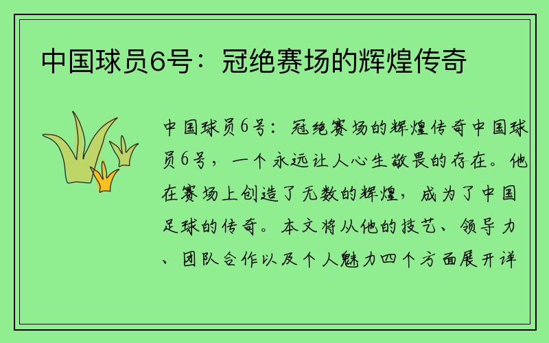 中国球员6号：冠绝赛场的辉煌传奇